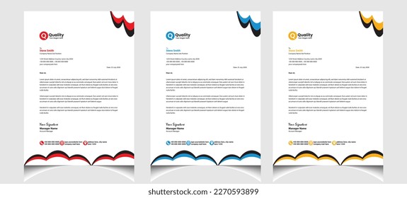 Corporate business colourful letterhead template with a4 size stationary item modern letterhead.   