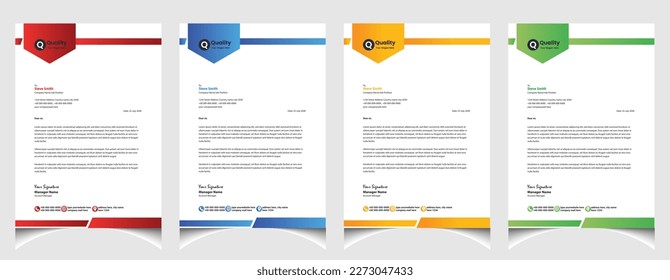 Corporate business colourful letterhead template with a4 size stationary item modern letterhead.   
