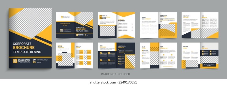 Corporate business company profile brochure template design. 16 page corporate brochure editable template layout, minimal business brochure template design set