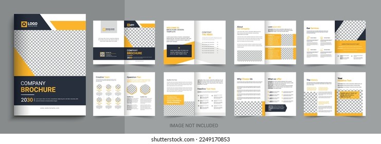 Corporate business company profile brochure template design. 16 page corporate brochure editable template layout, minimal business brochure template design set