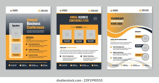 Corporate business conference a4 flyer template bundle or online webinar and technology conference social media banner layout, live webinar event invitation banner design template, meeting