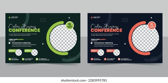 Corporate business conference flyer or online webinar poster template design, event invitation social media banner layout.