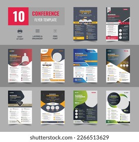 Corporate business conference flyer template design bundle, Conference flyer and invitation banner template design, Business Conference brochure flyer design layout template in A4 size