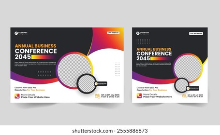 Corporate Business Conference Flyer Template for Professional Events. Live Webinar Invitation Banner Template for Social Media Promotion