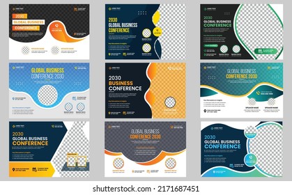 Corporate Business Conference Horizontal Flyer Template Set, Business Proposal And Live Webinar Social Media Banner. Annual Business Workshop , Business Webinar Conference Flyer Bundle