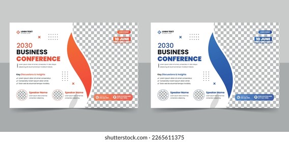 Corporate business conference or webinar horizontal flyer template and invitation banner