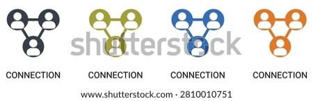 Corporate business connection and teamwork network solid icon set, user avatar nodes connected in triangle link structure, corporate human resources division and professional partnership vector.
