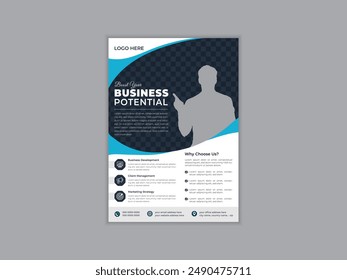 Corporate business cover and back page a4 flyer design template layout for print. Modern and creative business marketing brochure flyer design a4 template, editable vector template design