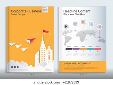 Corporate business cover book design template with infographics, Use for poster, annual report, brochure, flyer, leaflet, sale kit, catalog, magazine, booklet, portfolio, Vector template in A4 layout.