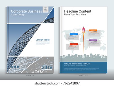 Corporate business cover book design template with infographics, Use for annual report, brochure, flyer, leaflet, sale kit, catalog, magazine, booklet, portfolio, poster, Vector template in A4 layout.