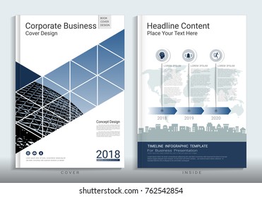 Corporate business cover book design template with infographics, Use for annual report, brochure, flyer, leaflet, sale kit, catalog, magazine, booklet, portfolio, poster, Vector template in A4 layout.