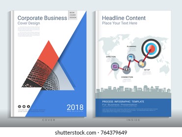 Corporate business cover book design template with infographics, Use for annual report, brochure, flyer, leaflet, sale kit, catalog, magazine, booklet, portfolio, poster, Vector template in A4 layout.