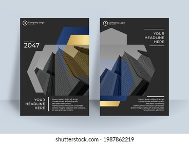 Corporate business cover template design set with dark blue, green, and white color. marketing, business proposal, promotion, advertise, publication, cover page