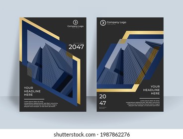 Corporate business cover template design set with dark blue, green, and white color. marketing, business proposal, promotion, advertise, publication, cover page