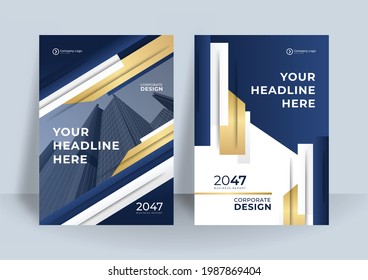 Corporate business cover template design set with dark blue, green, and white color. marketing, business proposal, promotion, advertise, publication, cover page