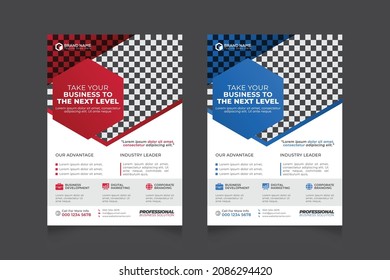 Diseño de diseño de volante creativo empresarial con rojo y azul. Moderno Folleto De Negocio Plantilla De Folleto De Folletos De Estilo Creativo Con Gradiente.