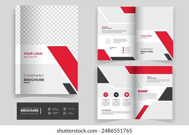 Corporate business or creative Portfolio editable 4-page-bi-fold Brochure design template or annual report. Multipurpose universal template, including cover, 4 pages. 