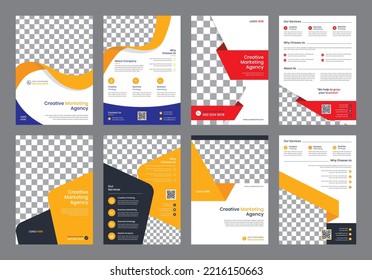 Corporate business double sided flyer template design. 4 set Leaflet Brochure poster vector illustrator. For marketing, business proposal, promotion, advertise, Annual Report, book cover, education