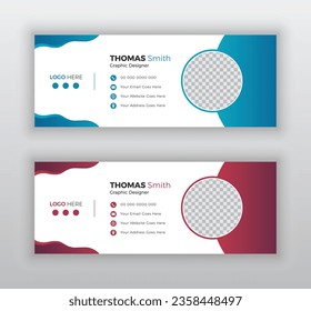 Corporate business email signature template or email footer with an author photo place. Professional business multipurpose Email Signature template. Vector illustration.