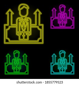 Corporate and business, employee, growth, investment, job neon color set icon. Simple thin line, outline vector of corporate and business icons for ui and ux, website or mobile application