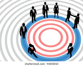 Corporate business executive people aim at concentric circles of marketing target