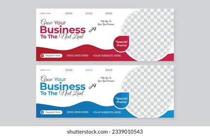 Corporate business facebook cover design template, digital marketing agency flat vector advertising, social media web banner layout with colorful abstract shapes, business webinar timeline cover set