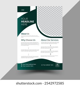 Corporate business flyer with 
 dark green color