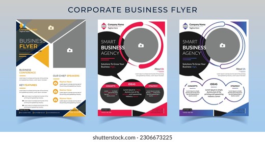 Corporate Business Flyer Design Layout, Modern Vector Template in Different Color. Multiple Design, Best Use for Business Professionals.