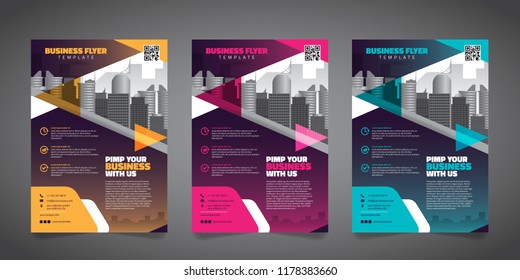 Corporate Business Flyer Design Template With 3 Various Options. Vector Illustration.	