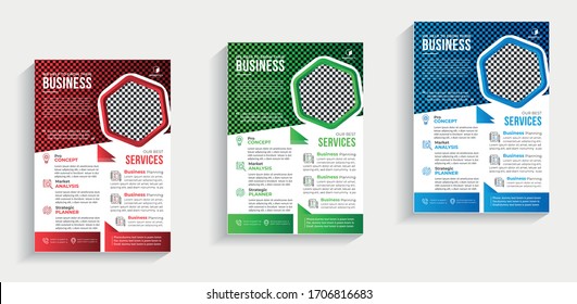 Corporate Business Flyer Design Template  in 3 Color ways included.Can be adapt to Brochure Annual Report Corporate Presentation  Banner.Mega pack Abstract Brochure design template flyer set.