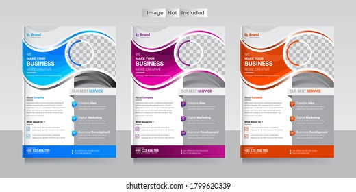 Corporate Business Flyer Design Template with 3 Various Options. Vector Illustration. Newsletter, leaflet. 