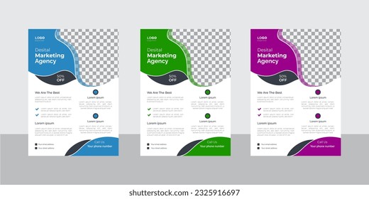 Corporate business flyer design template whit 3 colors