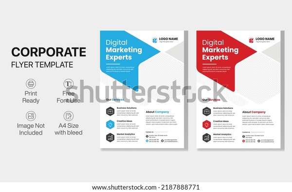 Corporate business flyer\
design template, professional flyer design, red and blue marketing\
leaflet, A4 page