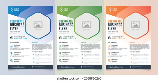 Corporate Business Flyer geometric hexagon poster brochure cover design modern layout vector template in A4