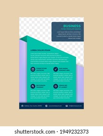 Corporate Business Flyer poster pamphlet brochure cover design layout background, three colors scheme, vector template in A4 size with vertical layout. Space for photo. 