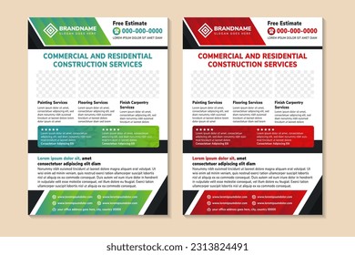 Corporate Business Flyer poster pamphlet brochure cover design layout background, two colors scheme, vector template in A4 size. commercial and residential construction services headline of banner.