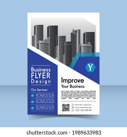Corporate business flyer poster template design blue folder