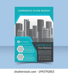 corporate business flyer poster template design sky tosca
