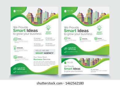 Corporate Business Flyer poster, vector template in A4, square and banner size