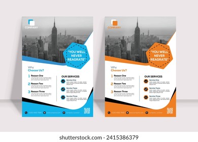 Corporate business flyer template  in A4. 2 Color ways included.Can be adapt to Brochure, Annual Report, Magazine,Poster, Corporate Presentation, Portfolio, Banner, Website.