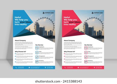 Corporate business flyer template  in A4. 2 Color ways included.Can be adapt to Brochure, Annual Report, Magazine,Poster, Corporate Presentation, Portfolio, Banner, Website.