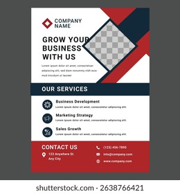Corporate business flyer template with clean modern layout red color accent and professional design