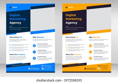 Corporate business flyer template design set with blue and yellow color. marketing, business proposal, promotion, advertise, publication, cover page. digital marketing agency flyer design.