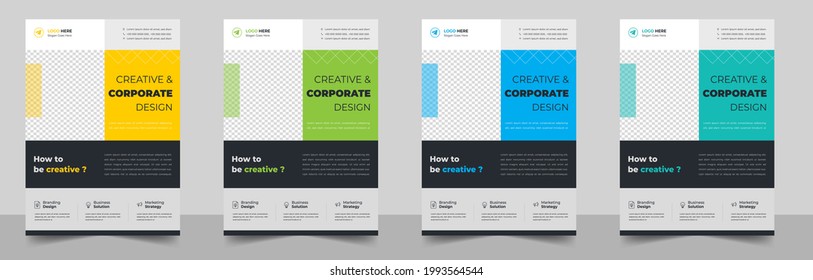 Corporate business flyer template design set with blue, yellow, teal and light green color. digital marketing agency flyer, business marketing flyer set, digital marketing new flyer.