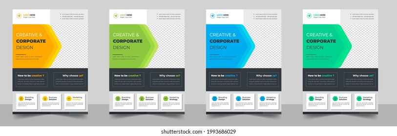 Corporate business flyer template design set with blue, yellow, teal and light green color. digital marketing agency flyer, business marketing flyer set, digital marketing new flyer.