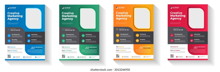Corporate business flyer template design set with blue, yellow, pink and green color. digital marketing agency flyer, business marketing flyer set, grow your business digital marketing new flyer.