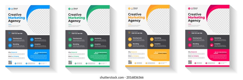 Corporate business flyer template design set with blue, yellow, pink and green color. digital marketing agency flyer, business marketing flyer set, grow your business digital marketing new flyer.	