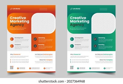 Corporate business flyer template design set with Orange and Green color. digital marketing agency flyer, business marketing flyer set, grow your business digital marketing new flyer.