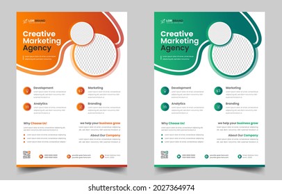 Corporate Business Flyer Template Design Set With Orange And Green Color. Digital Marketing Agency Flyer, Business Marketing Flyer Set, Grow Your Business Digital Marketing New Flyer.