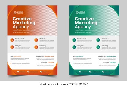 Corporate business flyer template design set with Orange and Green color. digital marketing agency flyer, business marketing flyer set, grow your business digital marketing new flyer.